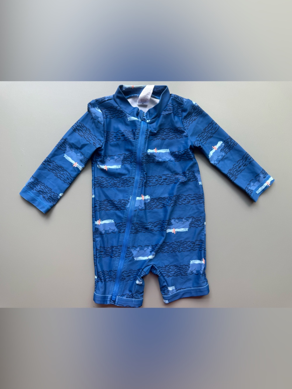 Kids' Blue Shark-Print Zip Front Rashguard Swim Suit
